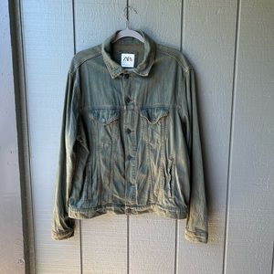 Zara Green Washed Jean Jacket Size XL